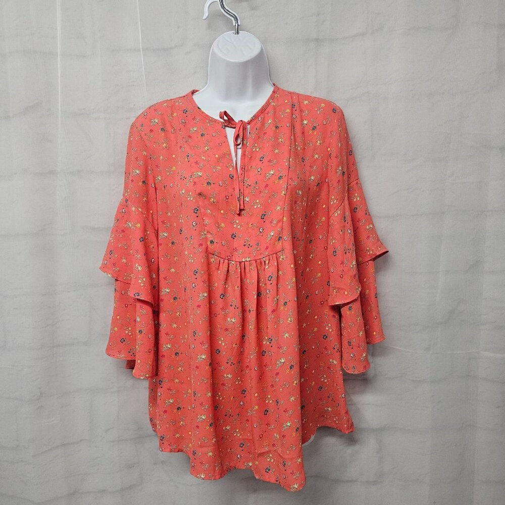 Gap Maternity Blouse Boho Layered Festival Floral Peasant Pink Coral M - Picture 2 of 13